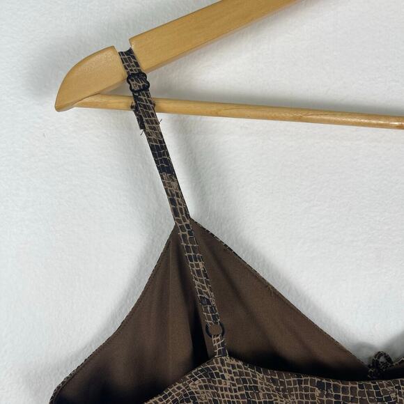 Y2K Vintage NY& Company Snake Print Brown Babydoll Slip Sleeveless Dress Size 14 - Picture 7 of 11